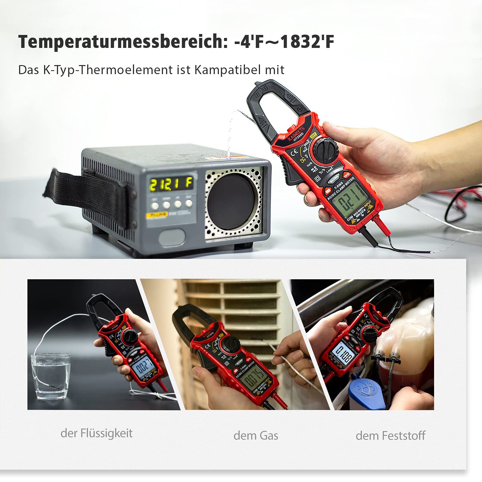 KAIWEETS HT206D Stromzange, Strommessgerät DC/AC Strom: 0-600A, Zangenmultimeter True-RMS 6000 Counts Auto-Ranging, misst Spannung Kapazität Durchgang (AC/DC-Strom)