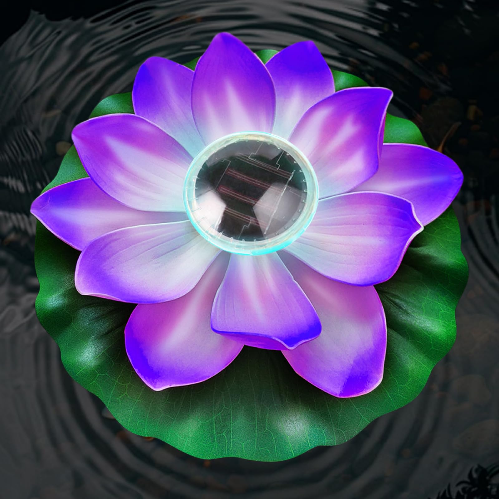Luz solar de loto para piscina, LED impermeable, moderna lámpara flotante de jardín, 12 cm, encendido/apagado automático, para decoración de estanque, fuente de patio trasero (morado)