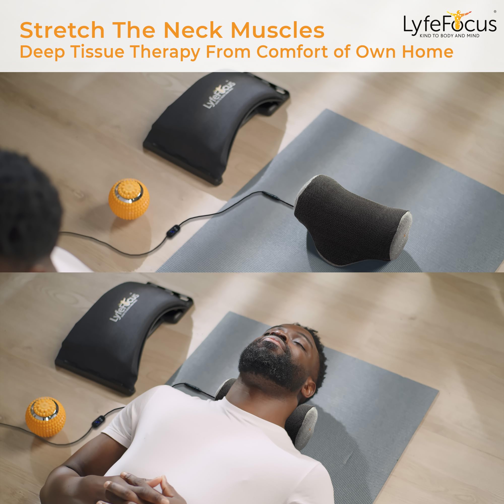 LyfeFocus Etireur de cou avec chaleur pour douleurs dorsales et cervicales – Correcteur de posture avec nœuds fermes conçus pour soulager les tensions musculaires Housse avec chaleur USB, contrôle et