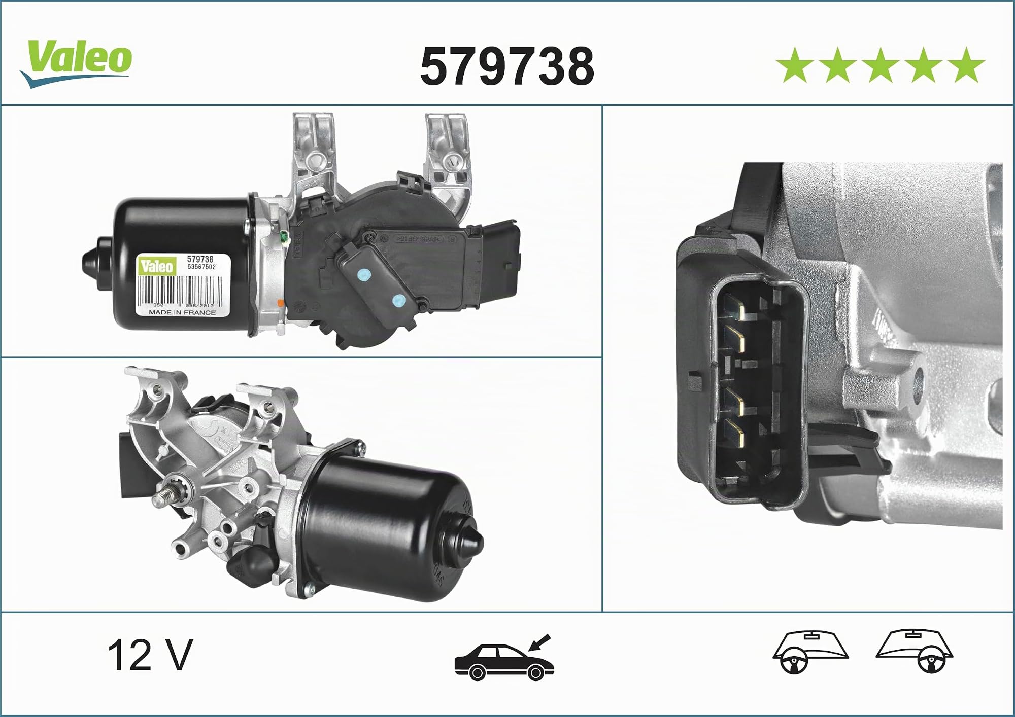 VALEO 579738 Moteur d'Essuie glace Avant RENAULT CLIO III BR0,1, CR0,1, CLIO GRANDTOUR KR0,1