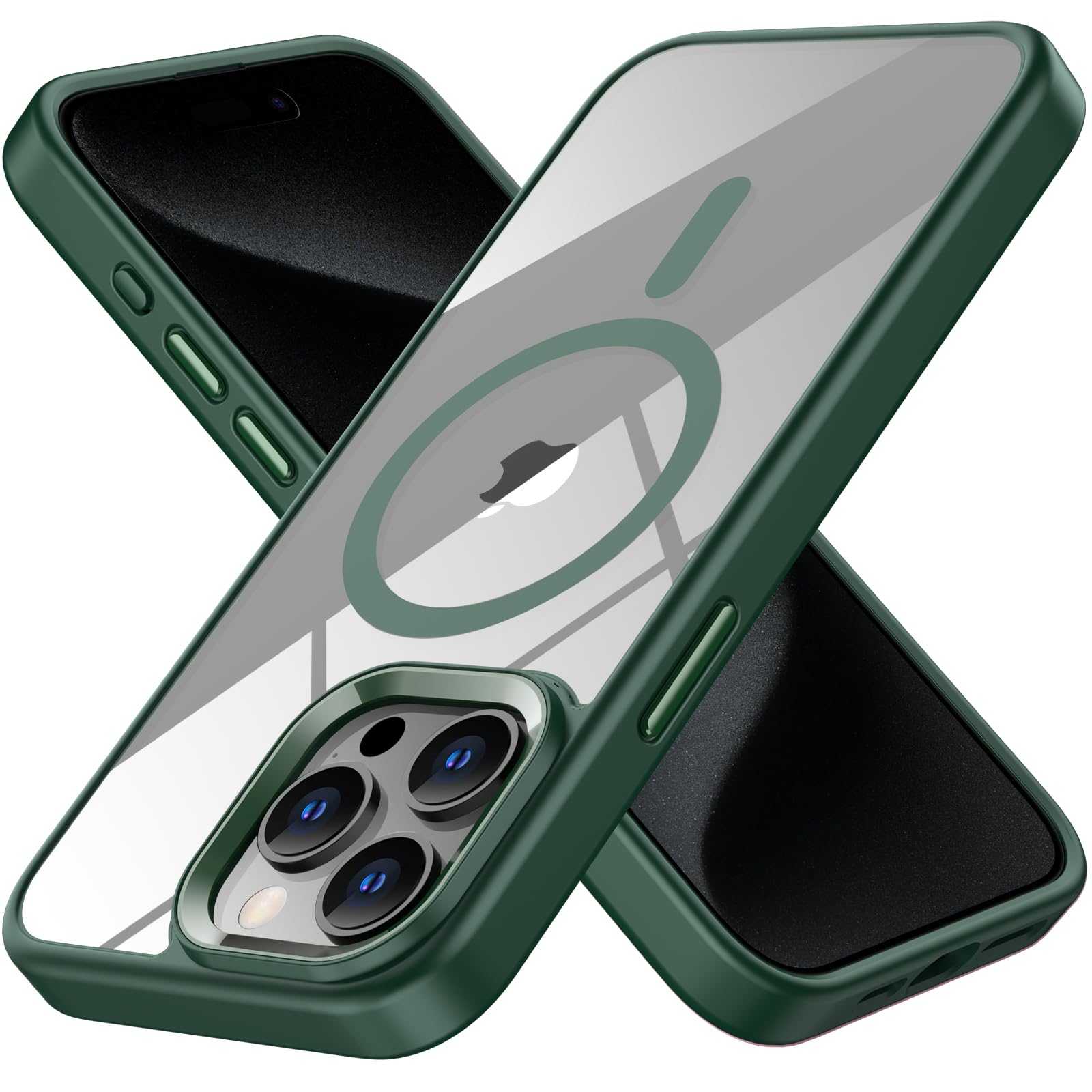 Coque iPhone 14 Pro Max antichoc transparente verte MagSafe
