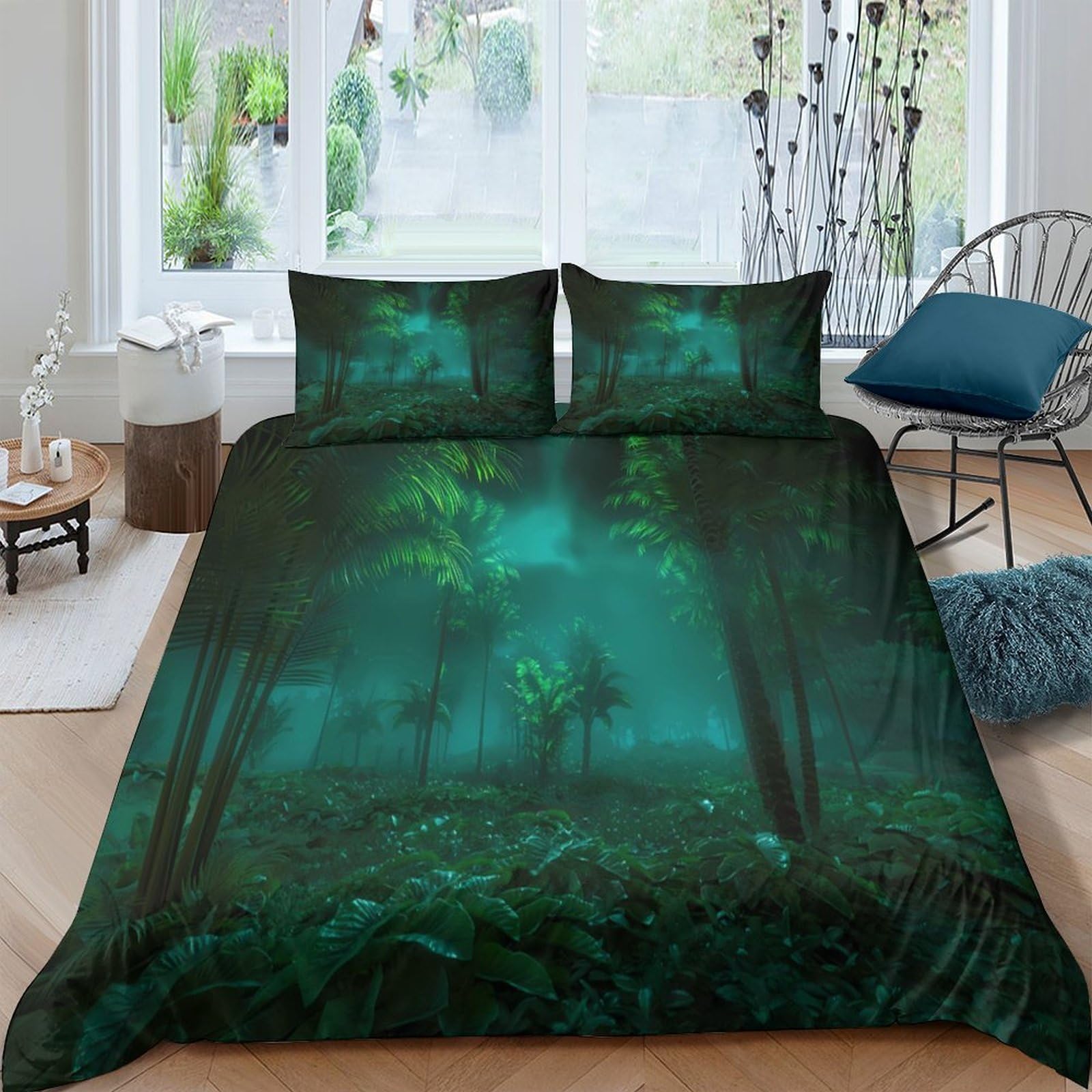 Ctjqhvkz Style-1 3D Printed Forest Green Fitted Sheet Microfiber Soft Breathable Misty Woodland Mattress Cover Bedroom Decor Single（135X200cm）