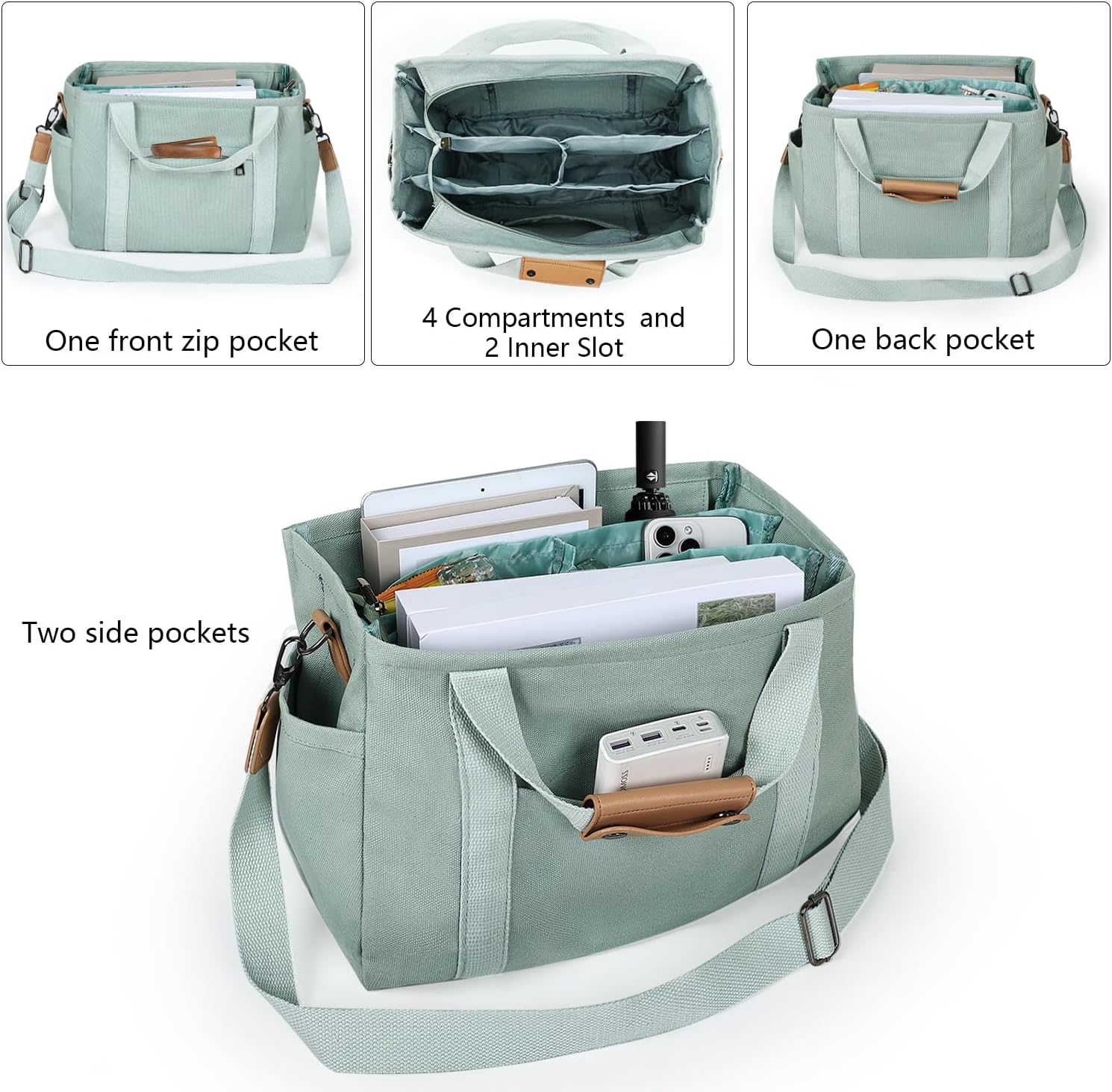 Canvas Tote Bag with Multiple Pockets for Women, Cute Crossbody Shoulder Bag Casual Hobo Messenger Purse Handbag - Image 5