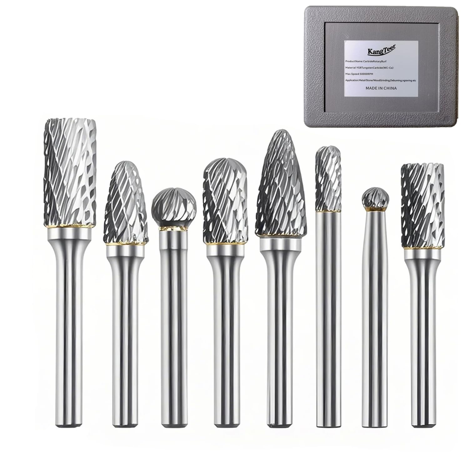 Set di 8 frese in carburo di tungsteno, con gambo da 6,35 mm, a doppio taglio, per smerigliatrice, trapano, lavorazione del legno, sbavatura, intaglio, perforazione, fresatura (8 x 1/4)