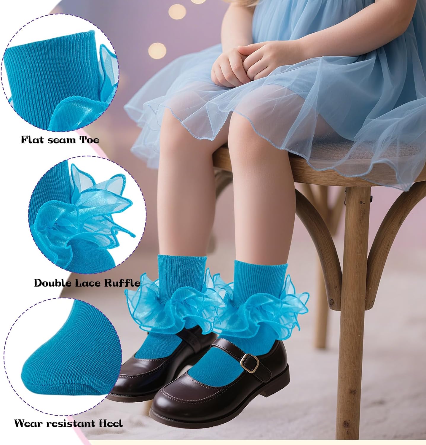 Girls Ruffle Socks Toddler Girl Frilly Dress Socks Double Lace Big Ruffles Fold Over Church Fancy Sock for Baby Kids - Image 4