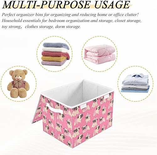 Miniatura 7 de Ollabaky Contenedor de almacenamiento plegable con tapa, organizador de cubos grandes, cestas con asas para organización de armario, estantes,