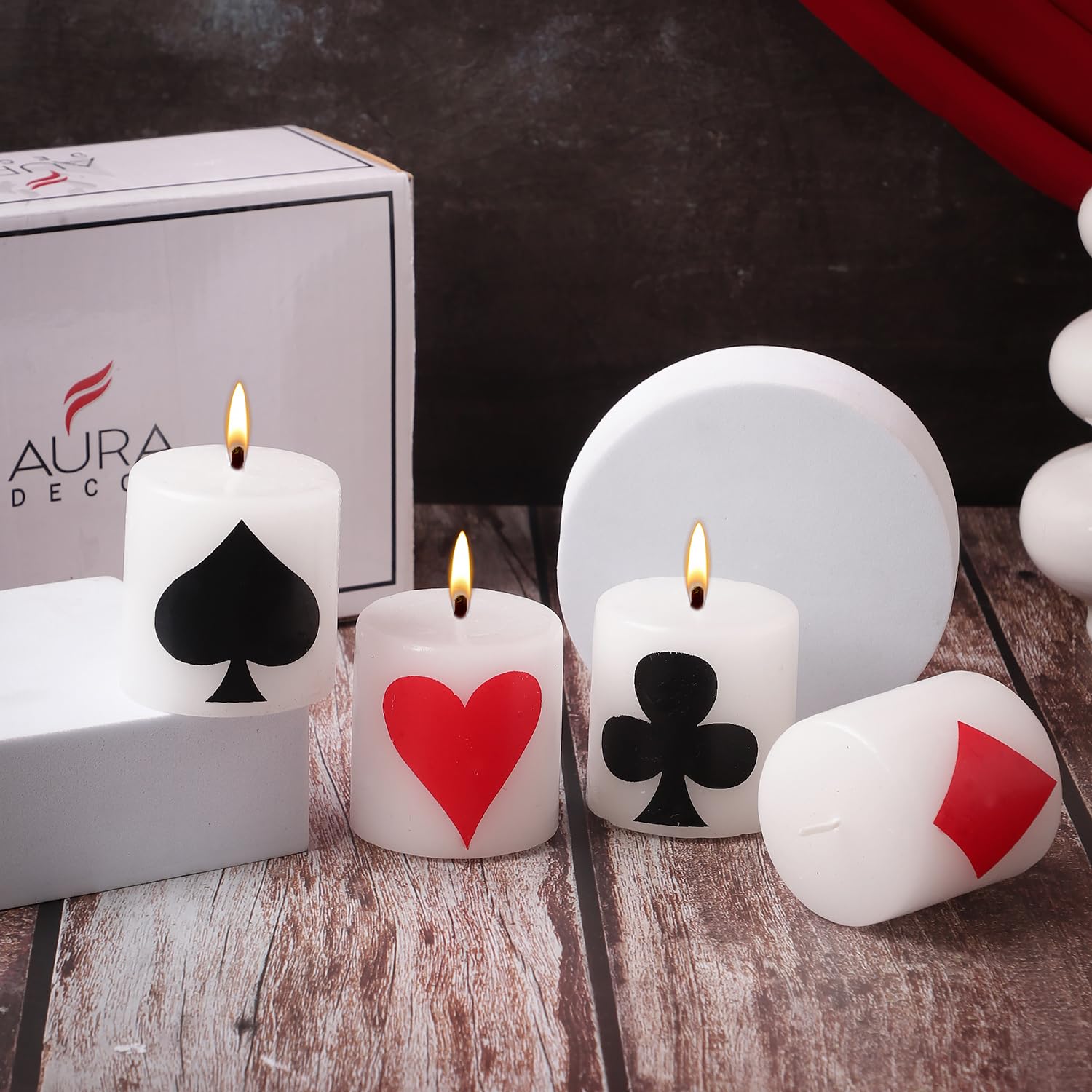 AuraDecor Playing Card Theme Pillar Candle Set - Spade, Heart, Club, and Diamond Design - Home Decor & Gift Set (B0DGXXQ17Q) Amazon Price History, Amazon Price Tracker