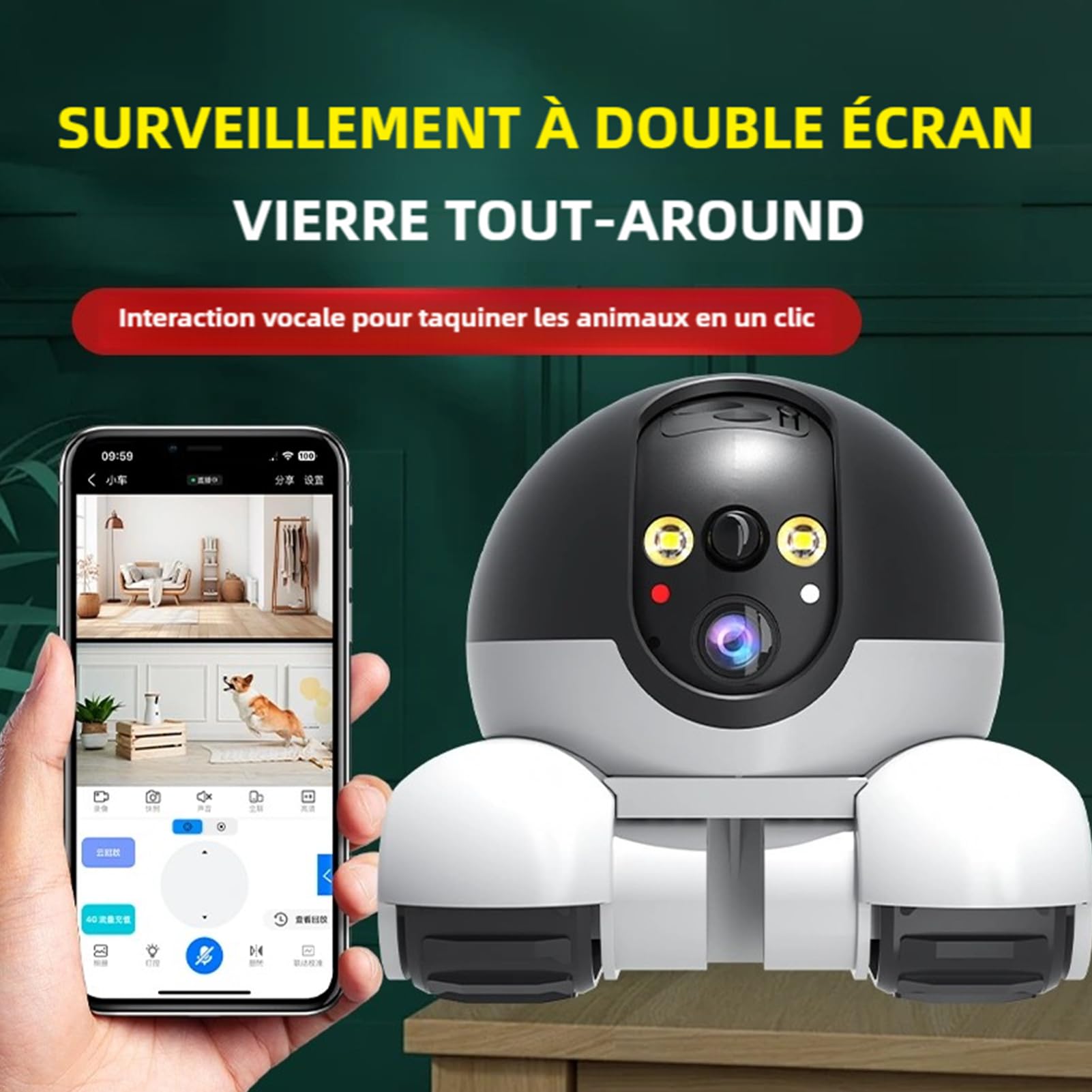 Elprico Robot de Caméra en Mouvement, Appareil Photo Robot à Double Objectif 1080p avec Roues, Télécommande D'application, Conversation Bidirectionnelle, Batterie 5200mAh