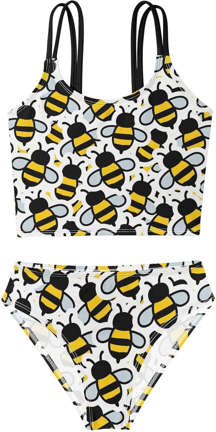 visesunny Girls Two Piece Swimsuits Yellow Bee Sticker Girl's Bikini Sets Bathing Suits for Girls Size 5-12Y