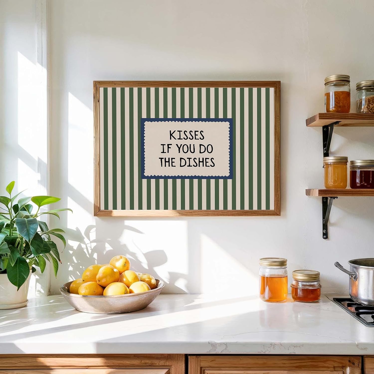 Kitchen Canvas Wall Art Funny Kitchen Wall Decor Kisses If You Do Dishes Canvas Prints Retro Diner Poster Vintage Aesthetic Artwork Neutral Striped Decor for Restaurant Dining Room, 24x16inch Unframed image 2