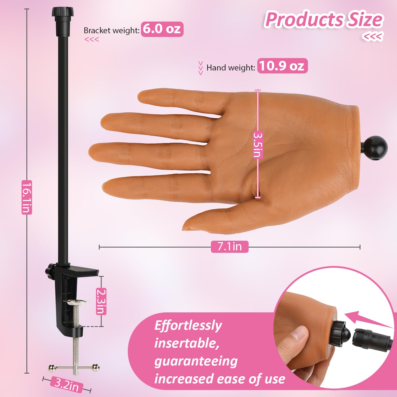 Mano De Practicas De uñas, Silicona Mano Para Practicar Uñas Con Soporte Ajustable, Mano de Maniquí De Uñas Flexible Para Principiantes/Artistas De Salón De Uñas (#1)