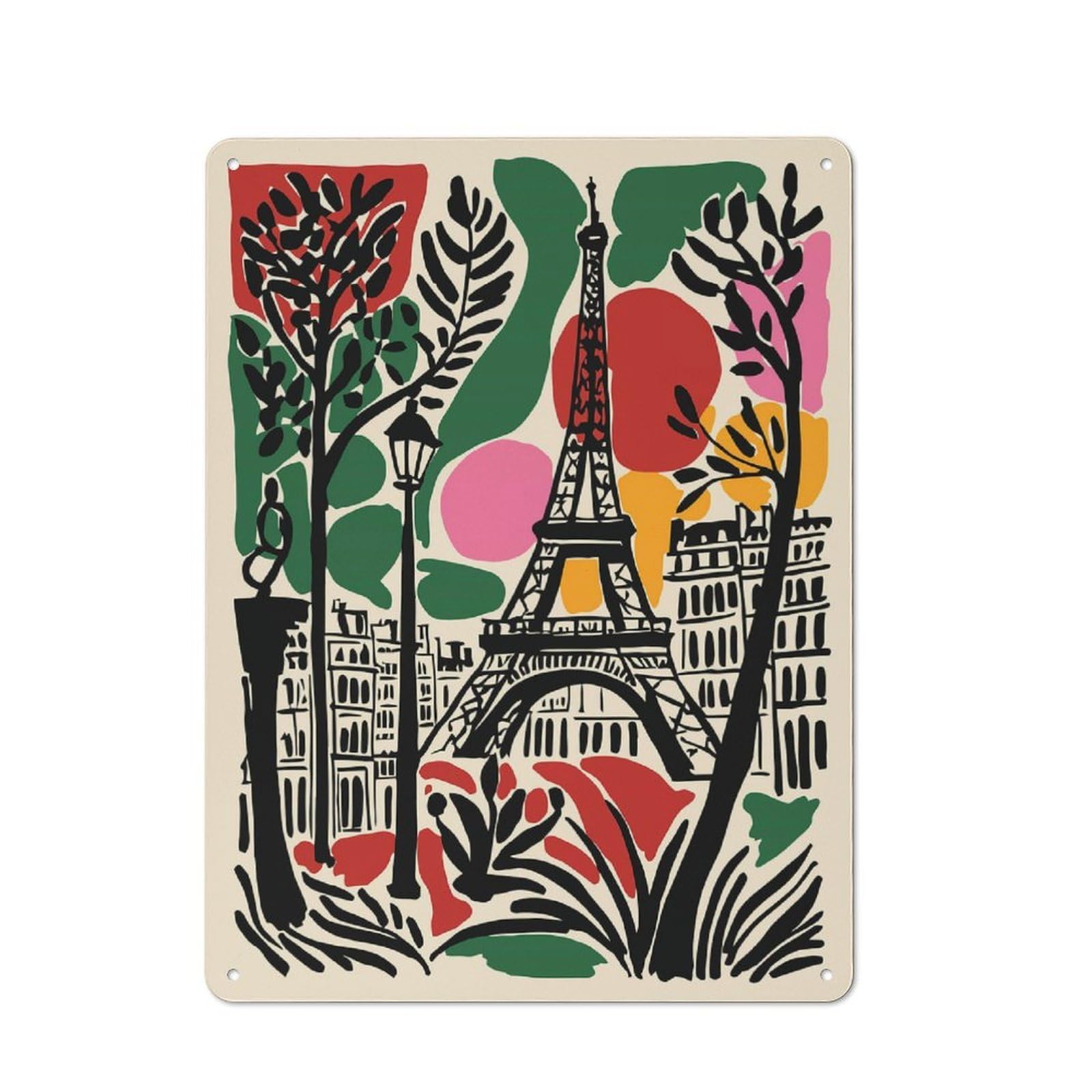 Junmoney Style Tin Wall Plaque 40X30cm With Eiffel Tower Paris Art For Guest Room Or Hallway, For Updating Guest Room And Hallway After Moving