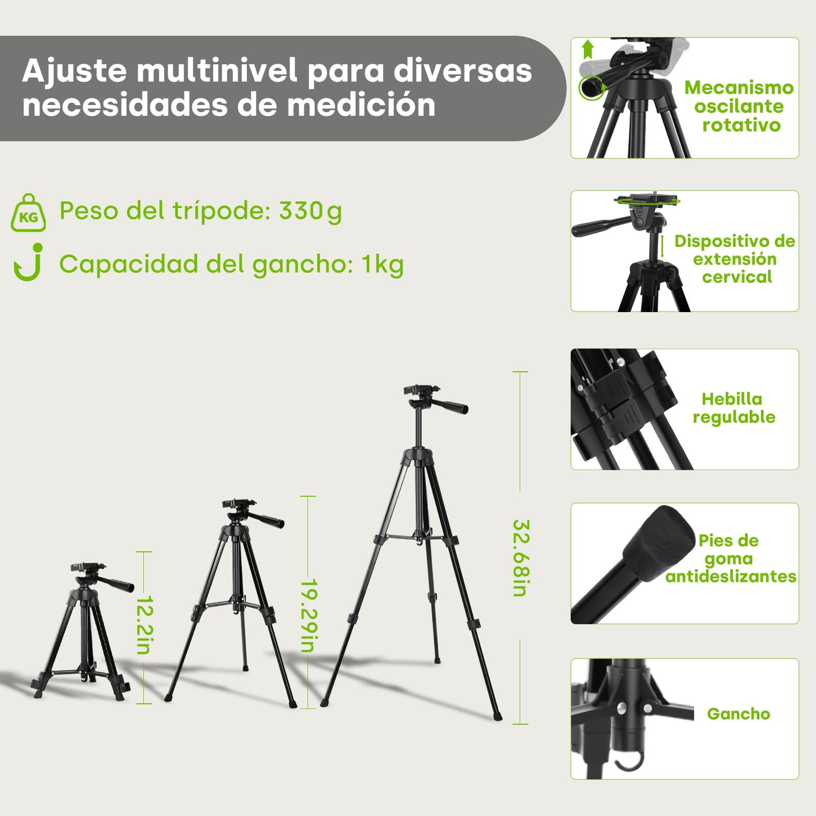 Nivel Láser Autonivelante con Tripode, Verde Módulo Láser Dual 50M, 3 Modos Conmutables Horizontal/Vertical, Modo Pulso, Carga USB, IP54 para Obras de Construcción,DIY