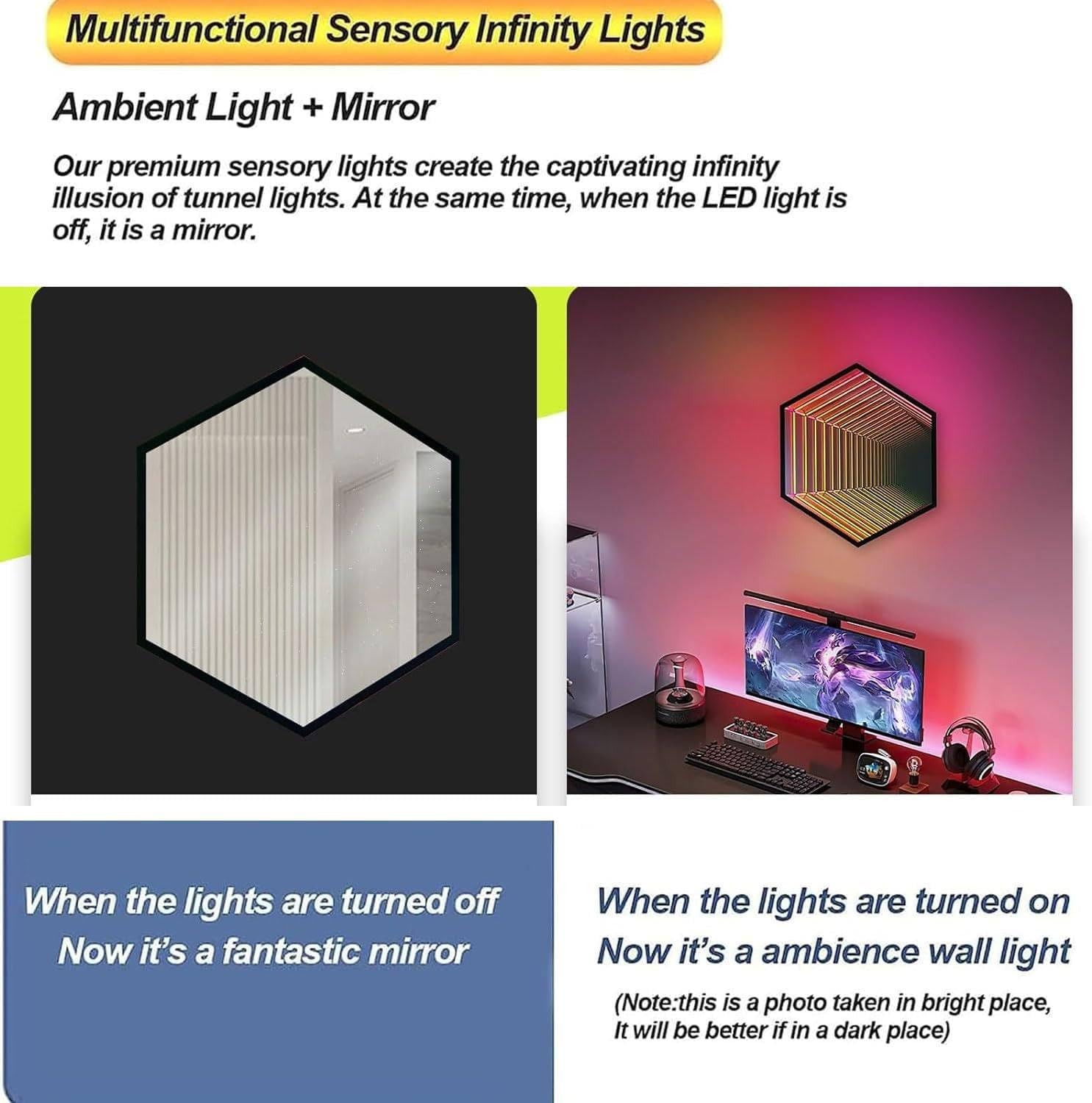 Lustrzane światło tunelowe, lustro ścienne LED Infinity z wielokolorowym światłem zmieniającym kolor, światło tunelowe LED zmieniające kolor z pilotem, do sypialni/imprezy/dekoracji domu 30cm/11.8"
