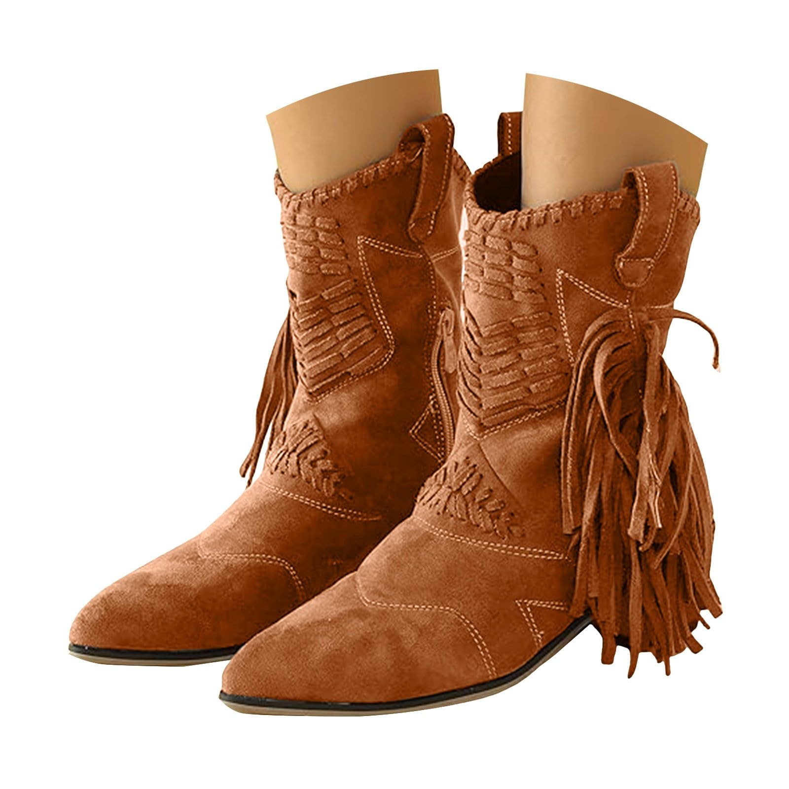 Stivali da cowboy da donna con nappe, classici stivali medi, stile vintage, con frange, da cowboy