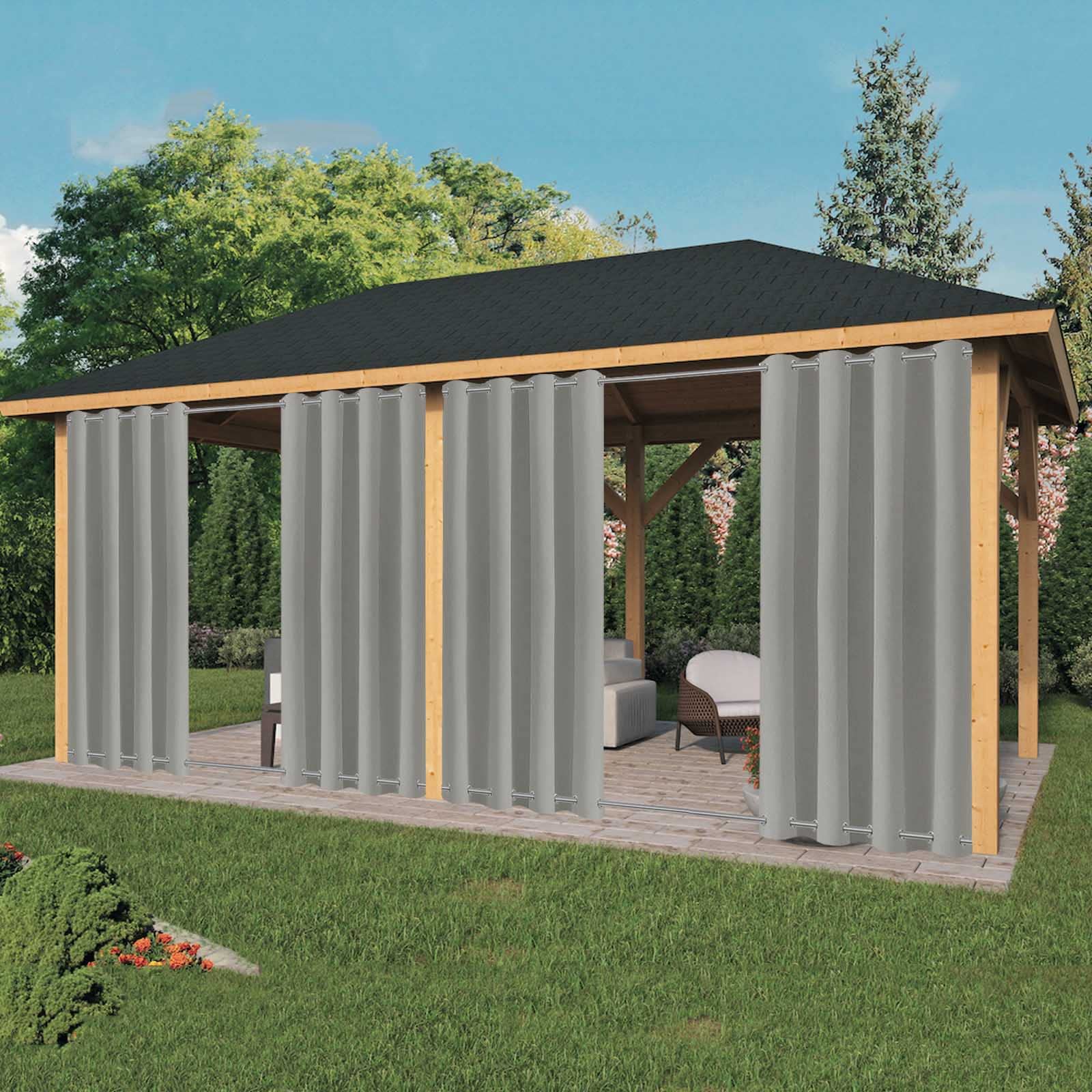 Rideaux d'extérieur imperméables avec œillets, 110 x 130 cm, protection UV et coupe-vent pour terrasse, balcon et jardin – Rideaux d'extérieur durables améliorant l'intimité