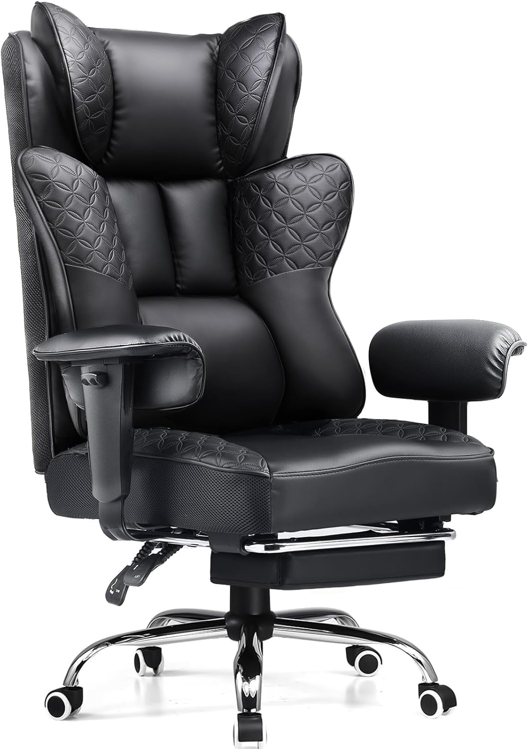 GTPLAYER Big and Tall Office Chair 400LBS Wide Ergonomic Gaming Chair with Deluxe Embossing Designed Leather with Foot Rest,150Reclining Adjustable Soft Armrests Pocket Spring Back Support and Pillow