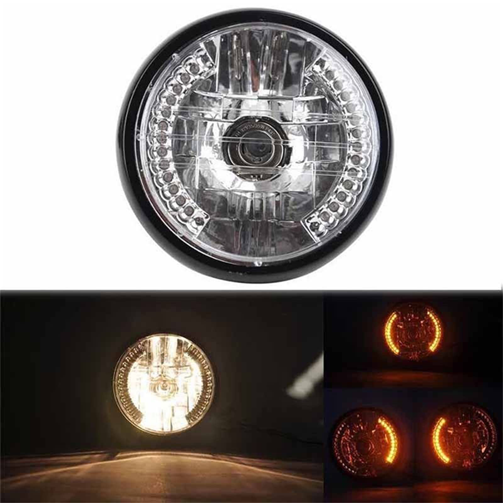 Faro Per Moto Universale Da 7 Pollici H4 35W LED Lampada Frontale 9 Fili Indicatore Di Direzione Staffa Di Montaggio Per Luce Nera