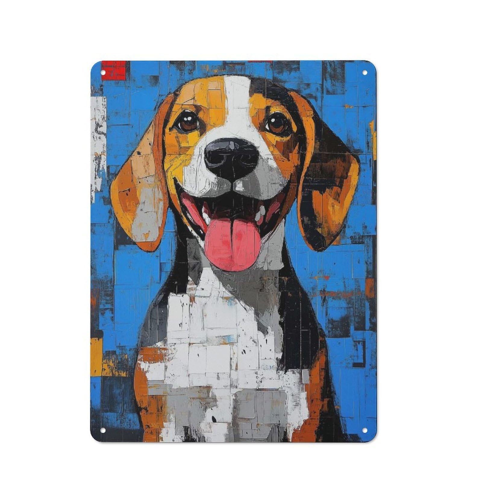 Simple Retro Tin Sign 40x30cm Featuring Beagle Portrait Painting, Studio Wall Plaque for Office, Study, Studio Or Hallway