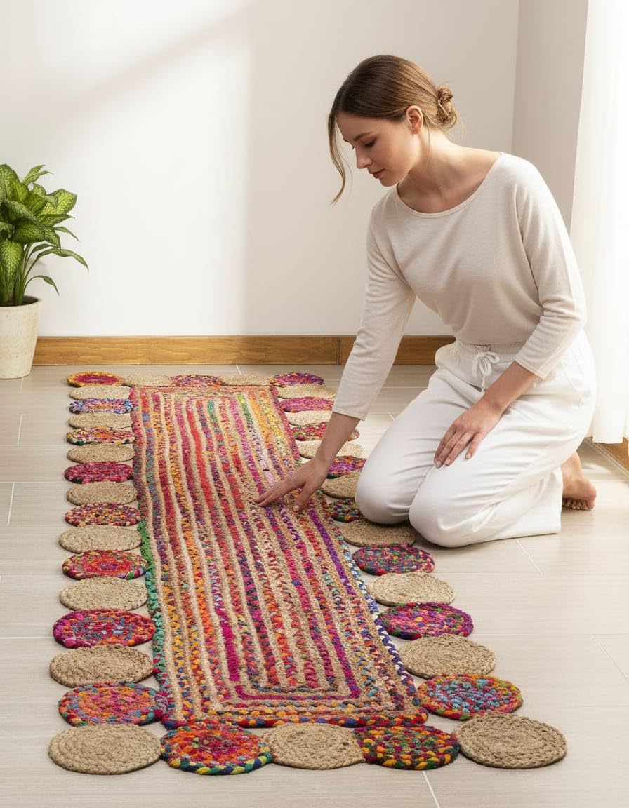 Jute Carpet runnerJute CarpetJute Braided Natural - Hand Woven Rug Carpet & Reversible for Living Room,Bedroom Hallway Kitchen, Entryway -Runner (Jute Chindi Tikki Runner, 2X4 Feet)-image-27