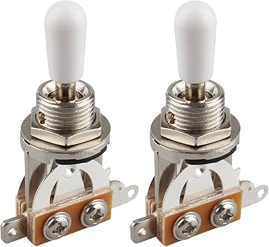 2PCS Guitar 3 Way Toggle Switch Pickup Selector Short Straight Switch Electric Guitar Parts with Black Tip Knob Compatible with Gibson Les Paul Electric Guitar - White