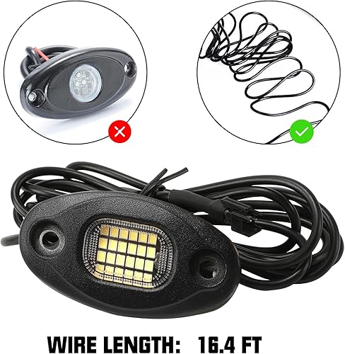 Miniatura 2 de SUNPIE 6 vainas de aluminio de metal blanco luces de roca blanca 24 6000K luz blanca pura para coche con cables de extensión, IP67 impermeable para