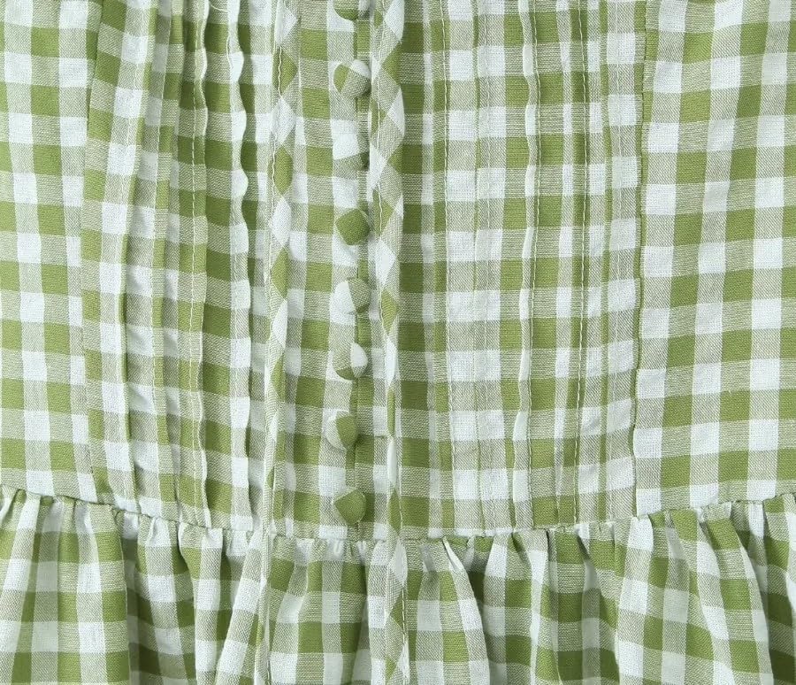 Summer Dresses for Women 2025 Casual French Vintage Lace Long Beach Corset Green Dress Gingham Spaghetti Strap Sundress - Image 5