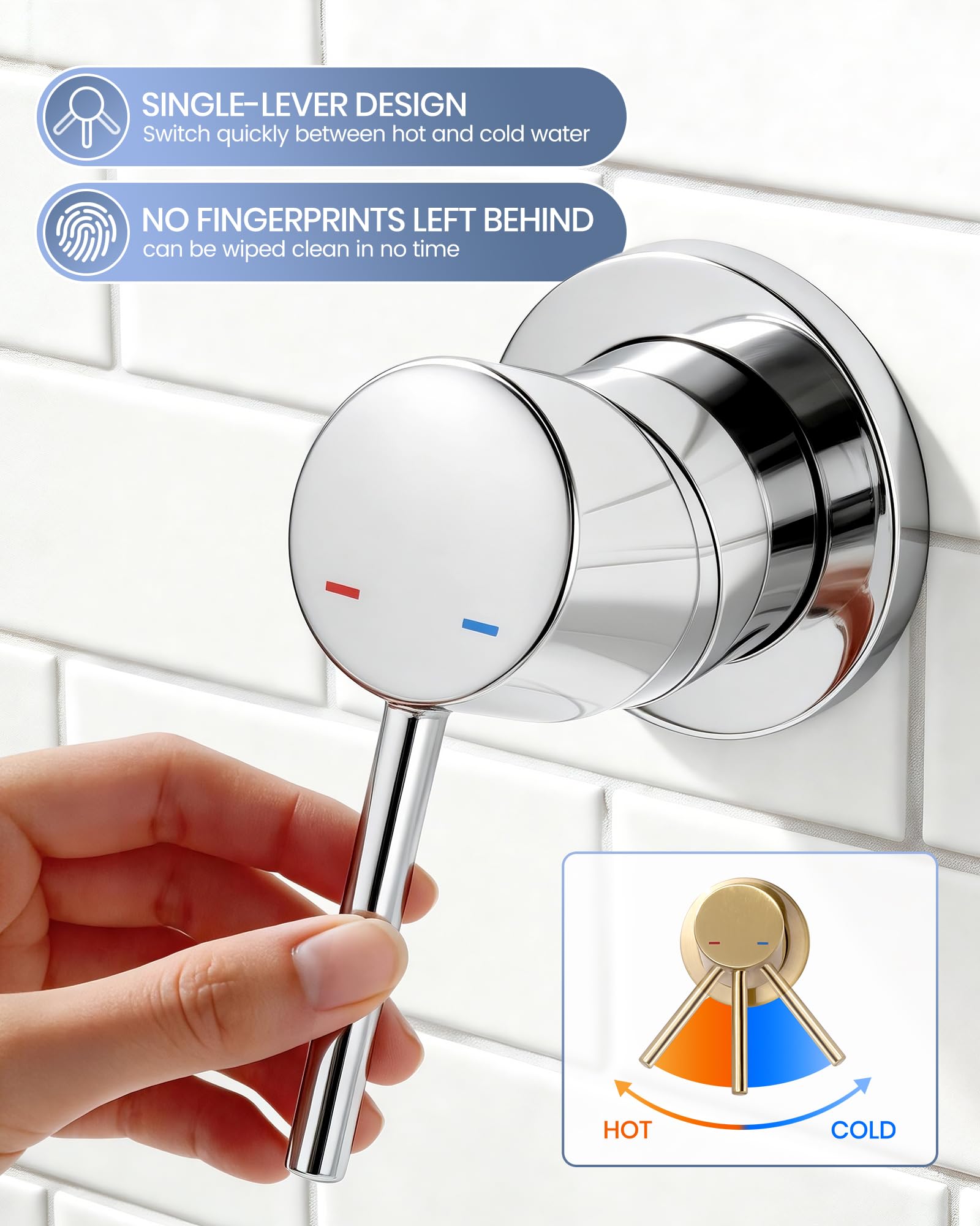 Mitigeur Lavabo Mural Rotatif à 360° Robinet Salle de Bain pour Baignoire et Lavabo Robinetterie Vasque Encastré Mural Design Moderne, Chromé