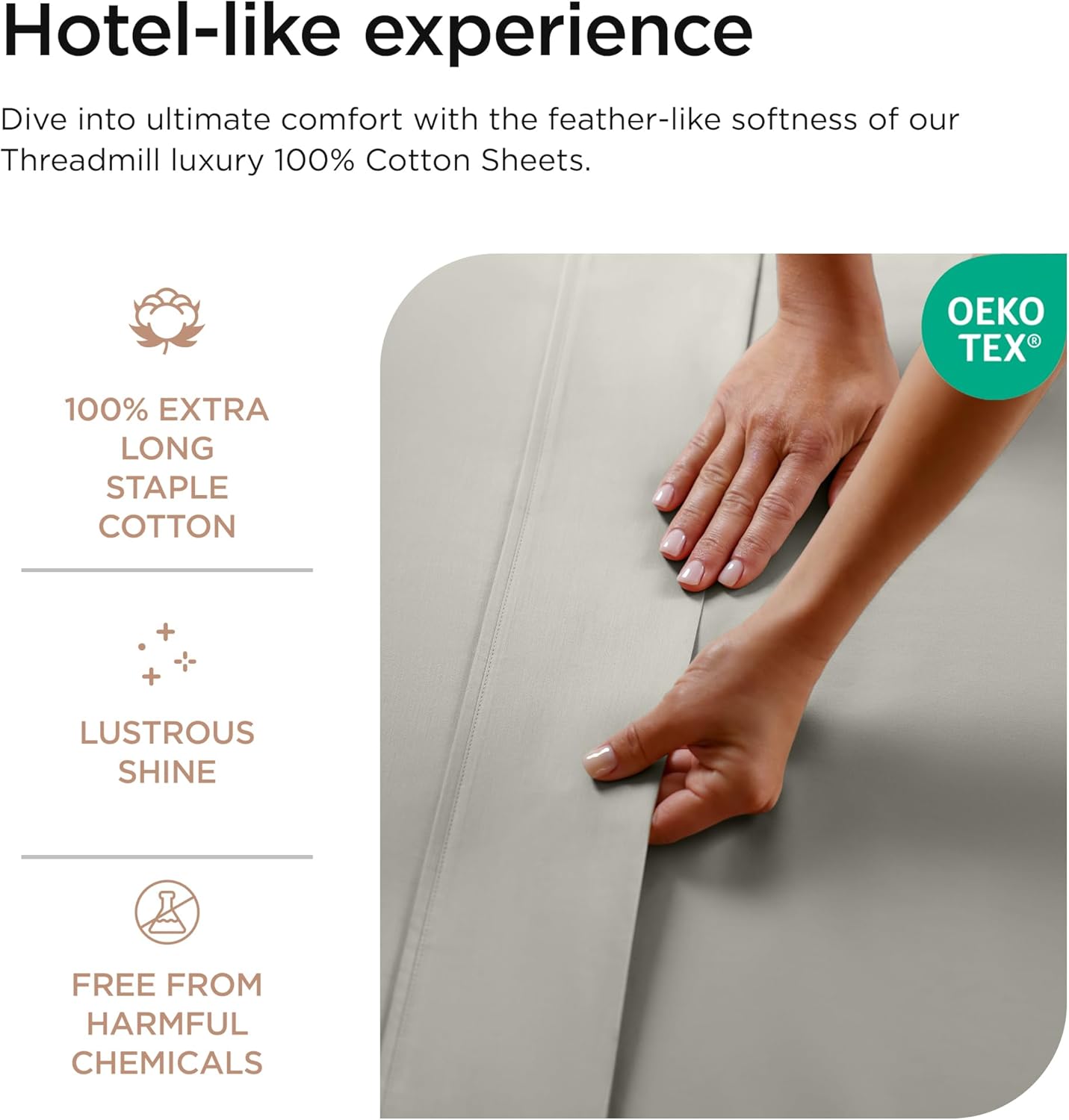 Threadmill Luxury 800 Thread Count 100% Cotton Sheets - Sateen Weave Twin XL Bed-Sheets, Better Than Egyptian Cotton,3 Pc Solid Bedding Set (Moonrock Grey), Fits 15" Deep Pocket - Image 5