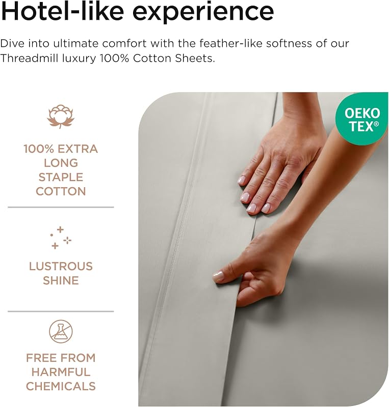 Threadmill 800 Thread Count Cotton Twin XL Sheet Set, Sateen, Solid, Grey image 5