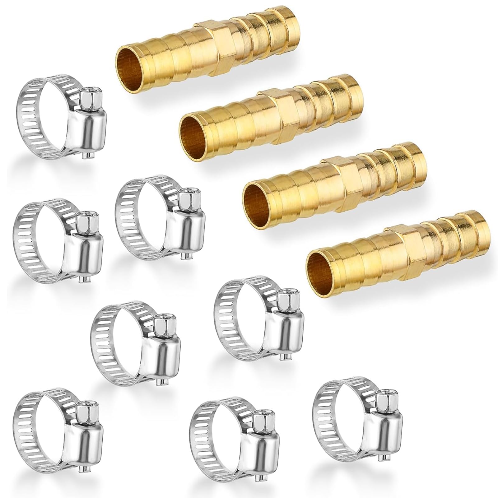 4 Pack Brass Hose Barb Fitting Straight Connector Coupler, 3/8"x1/4" ID