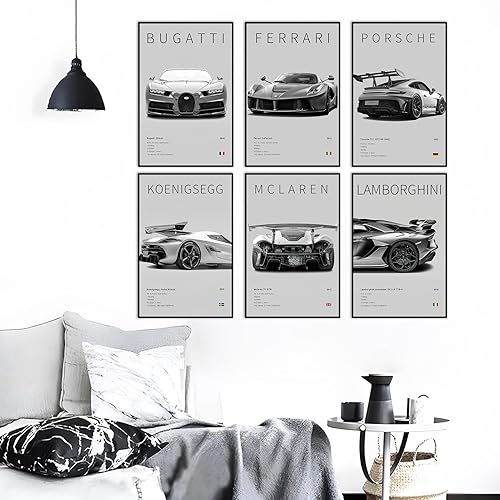 Miniatura 6 de Póster de automóvil en lienzo para pared, juego de impresiones clásicas modernas de superauto, 911 Ferrari Lamborghini McLaren Bugatti Koenigsegg
