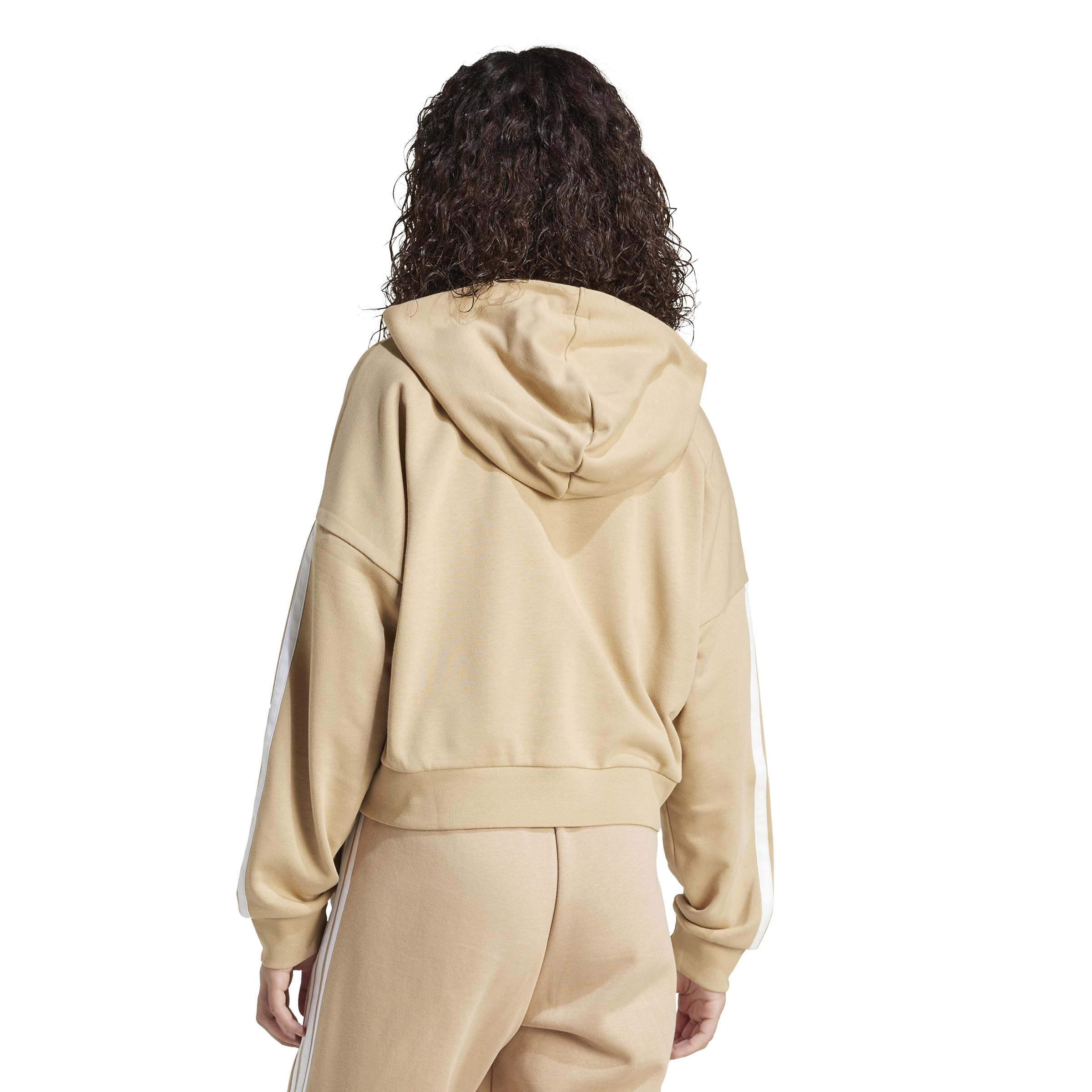 adidas Kobiety ESSENTIALS 3-STRIPES FRENCH TERRY QUARTER-ZIP HOODIE, warm sandstone/white, XL