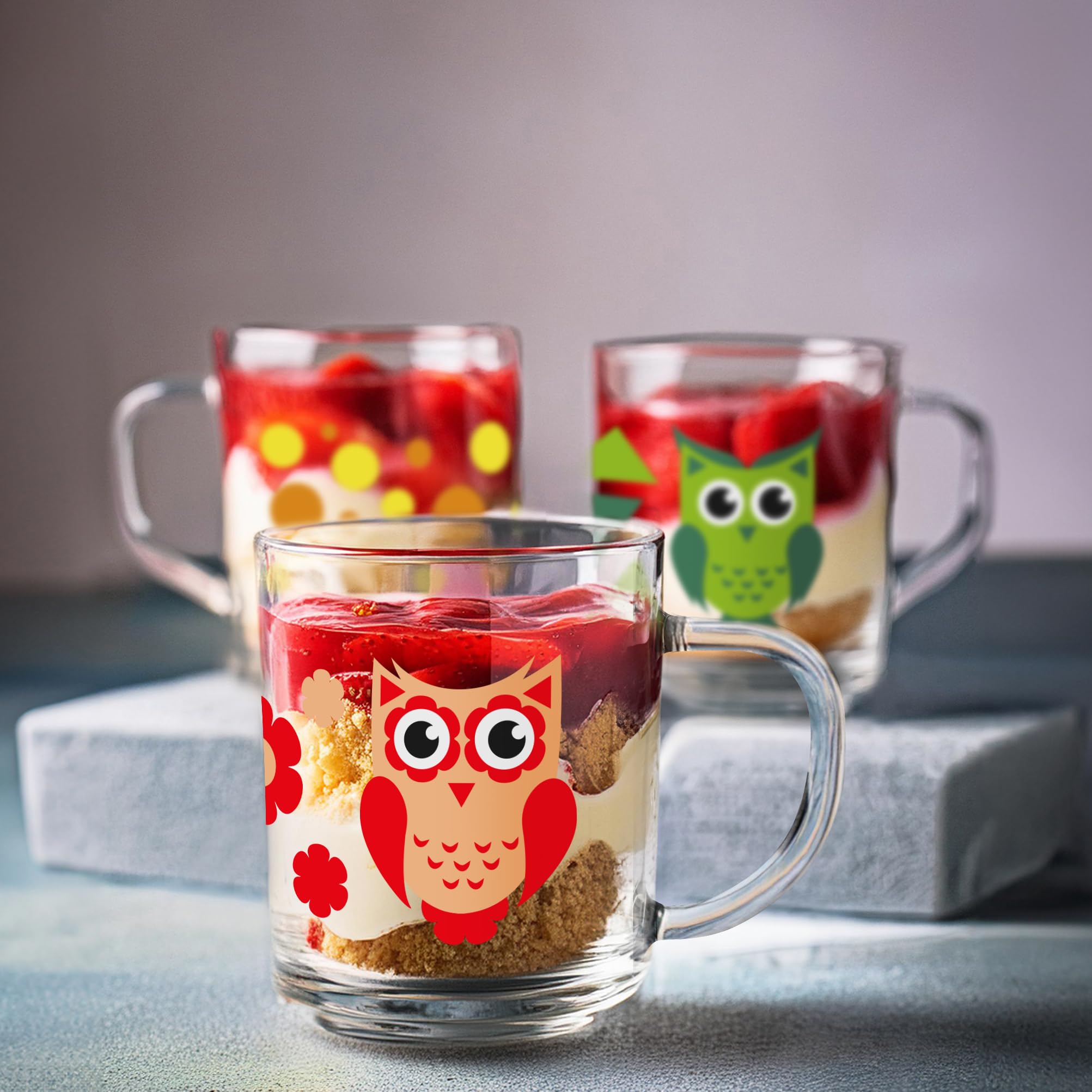 Glasmark KROSNO Zestaw 6 Kubków dla Dzieci z Motywem Sowy 220 ml