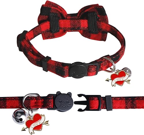 Miniatura 3 de STMK Paquete de 2 bandanas para el día de San Valentín con campana, collares tipo bandana con campana para el día de San Valentín, gatos y gatitos