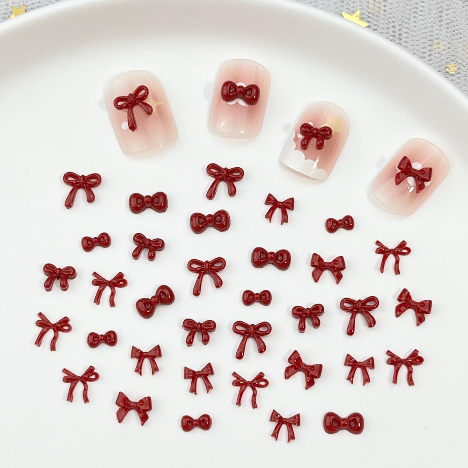 400pcs 3D Bow Nail Charms - Multicolor Flat Back Resin Bowknot Gems with Pickup Tool for DIY Nail Art & Manicure Decoration