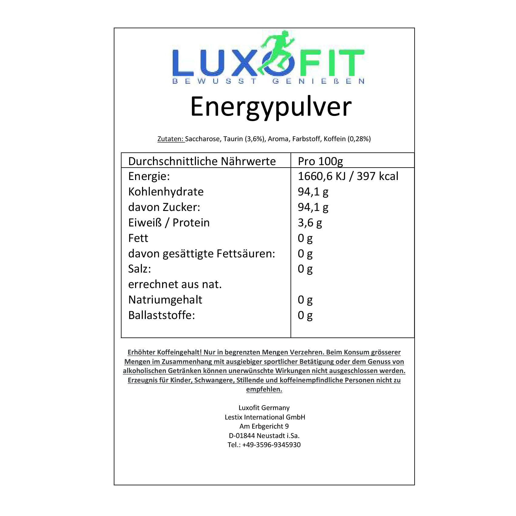 Luxofit Butterkeks Nuss Energydrink Pulver, und Taurinhaltiges Getränkepulver, Allergenfrei, für Sportler, Geschmacksintensiv, schnelle und einfache Zubereitung (10 Kg)