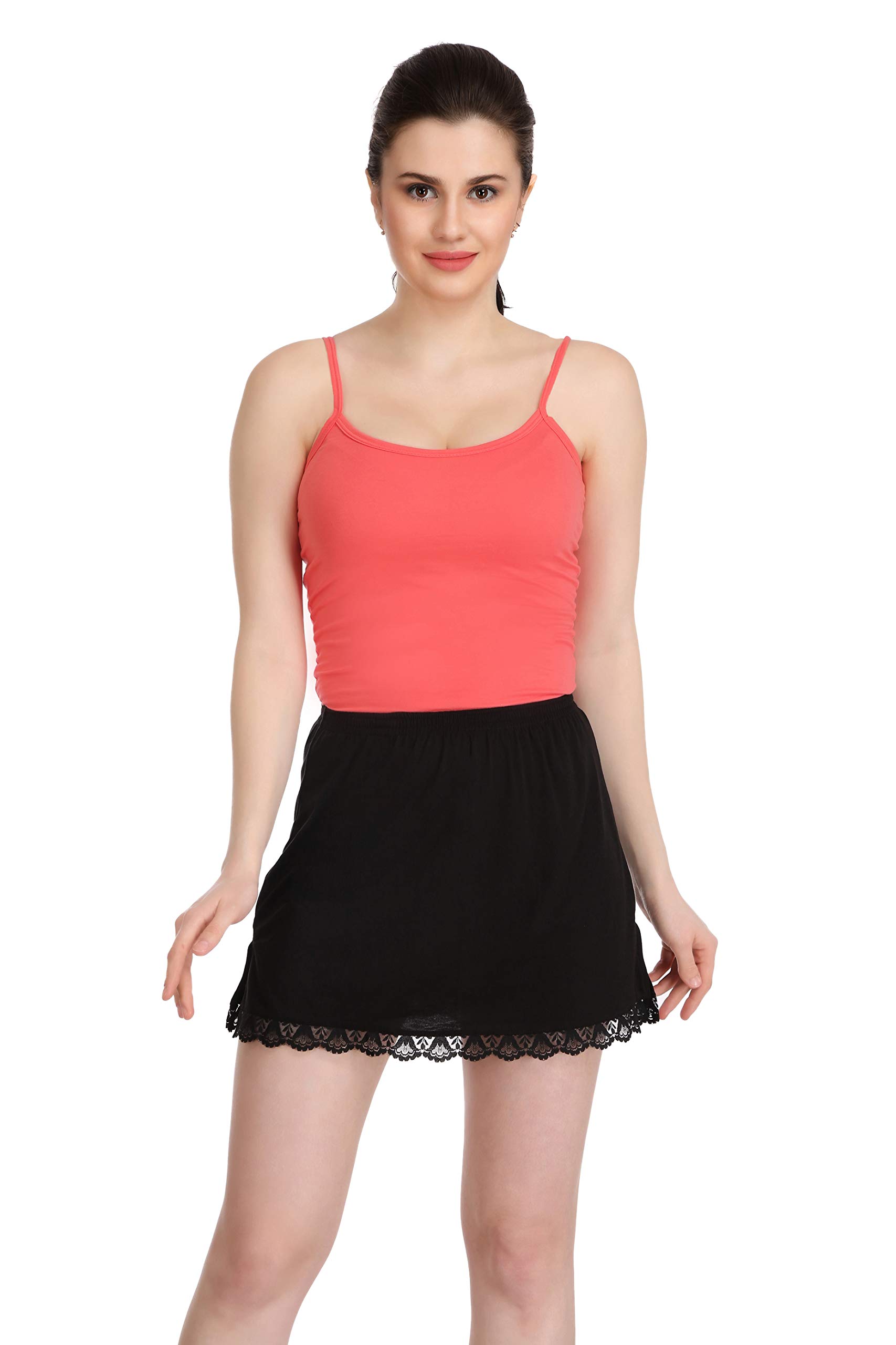 SplashCotton Rich Regular Half Skirt Slip for Women, Black, 40