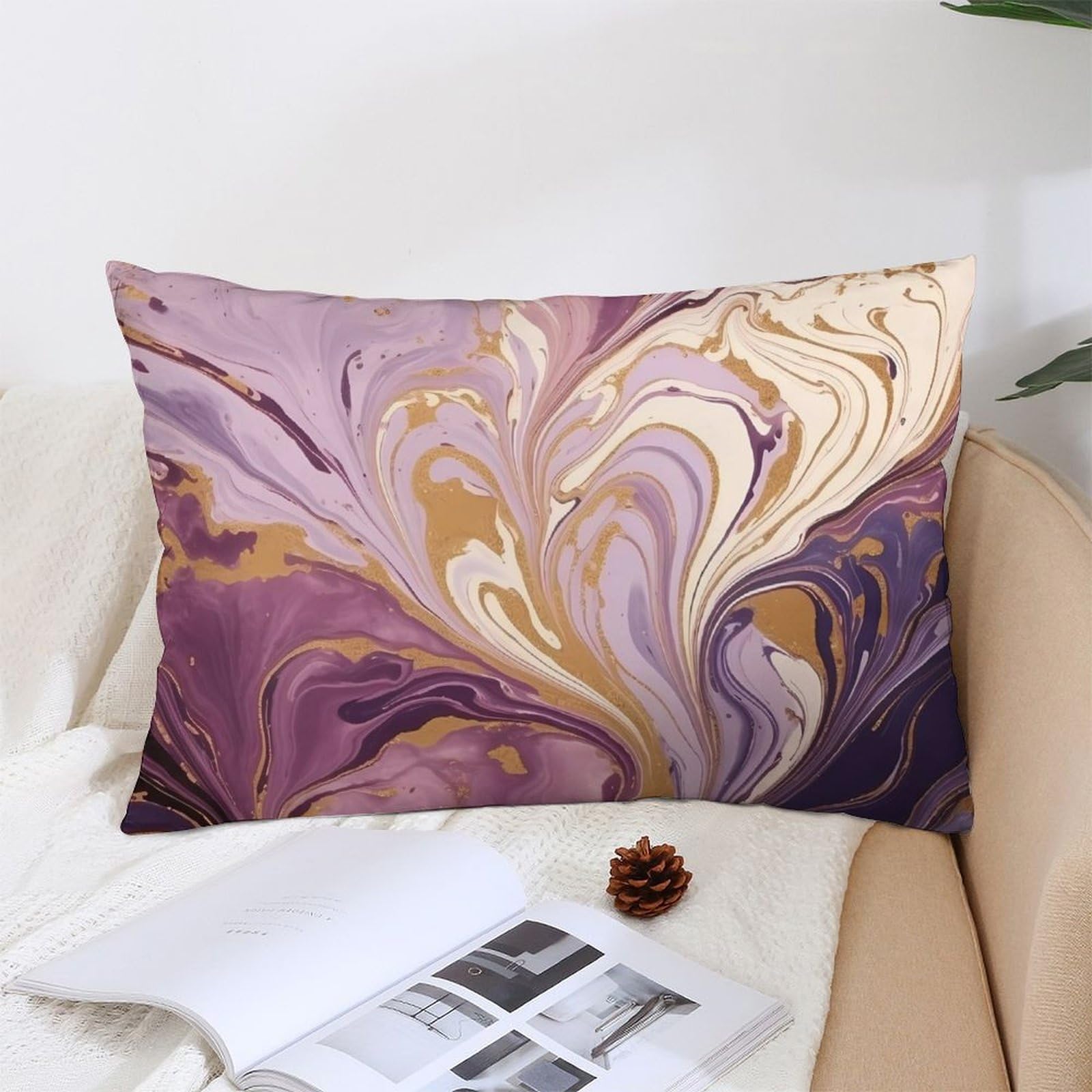 NTVOWPZO Decoration Throw Pillow Covers 12 "x20 Pillowcases Covers Purple and Gold Marble Soft Pillowcases Modern Farmhouse Home Decor Sofa Cushions Covers for Couch Bed Living Room