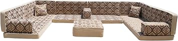 U Shaped Arabic Seating Set Majlis Cushions with Backrest Pillows Traditional Ottoman & Moroccan Sectional Floor Sofa