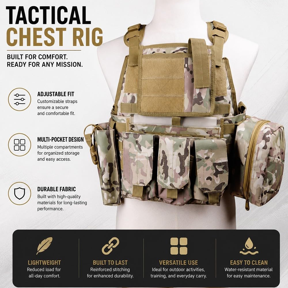 Gilet Molle Outdoor Regolabile con Tasche Multifunzione, Tessuto Resistente 600D, Gilet Leggero per Escursionismo, Campeggio E attività All'Aperto