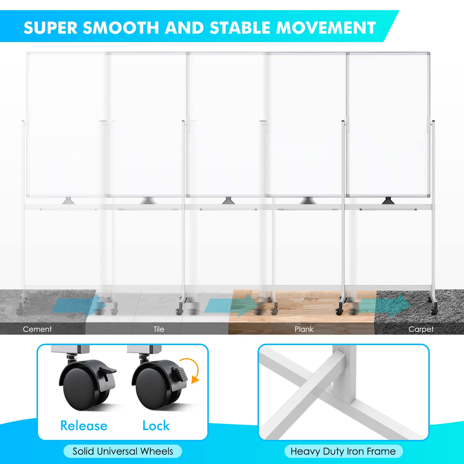 Amazon.com : Rolling Whiteboard 40 x 24 inches, Double Sided