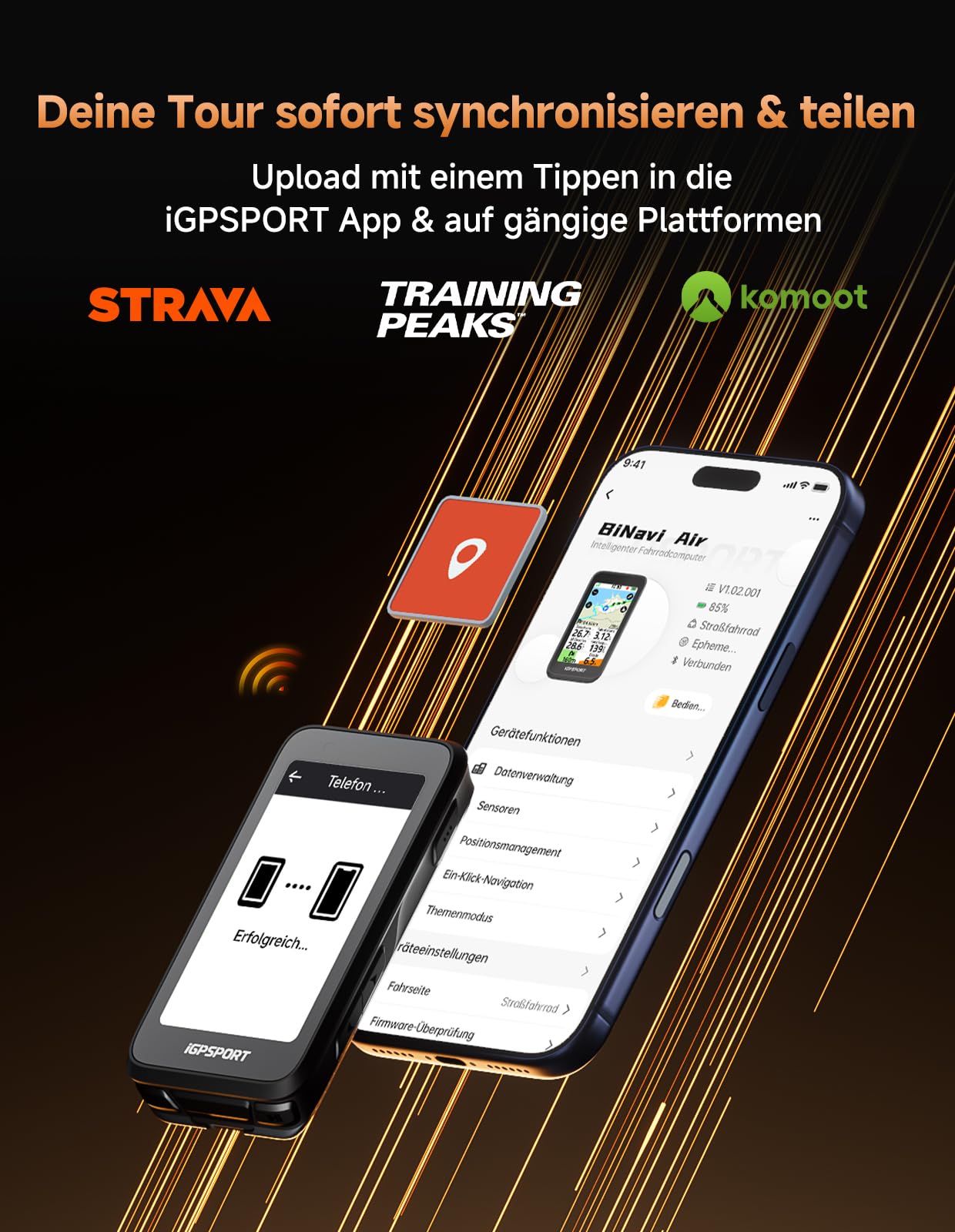 iGPSPORT BiNavi Air Fahrradcomputer Kabellos, GPS 3,0″ Touchscreen Karten Sprachnavigation Kletterfunktionen