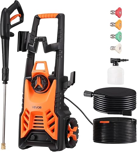 VEVOR Lavadora a presión eléctrica, máximo 4500 PSI 3.2 GPM, limpiador de alta potencia con cañón de espuma y 4 boquillas para calzadas,