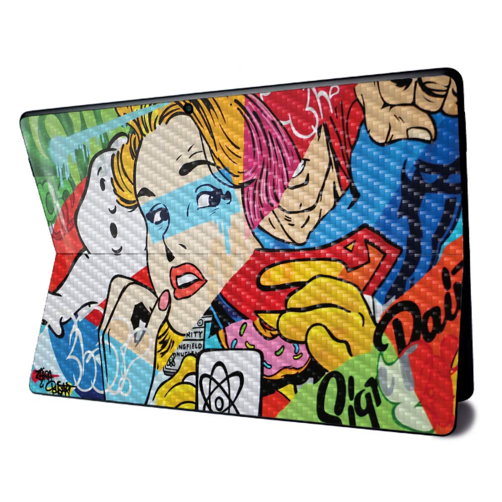 MightySkins Carbon Fiber Skin for Microsoft Surface Pro X - Cartoon Mania | Textured Carbon Fiber Finish | Easy to Apply, Remove, and Change Styles | Made in The USA