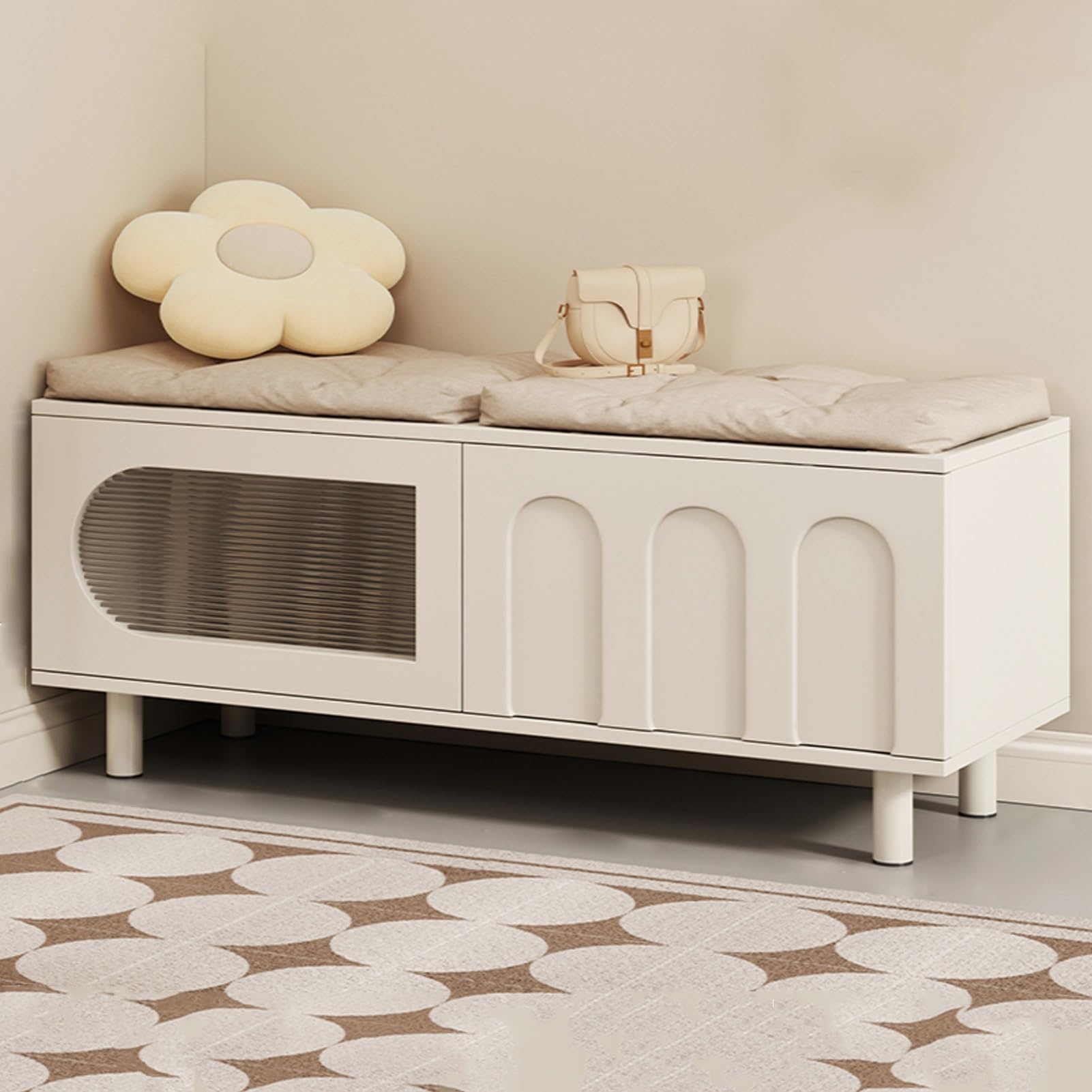 Meuble étagère à chaussures blanche 2 niveaux avec banc d'assise gain de place