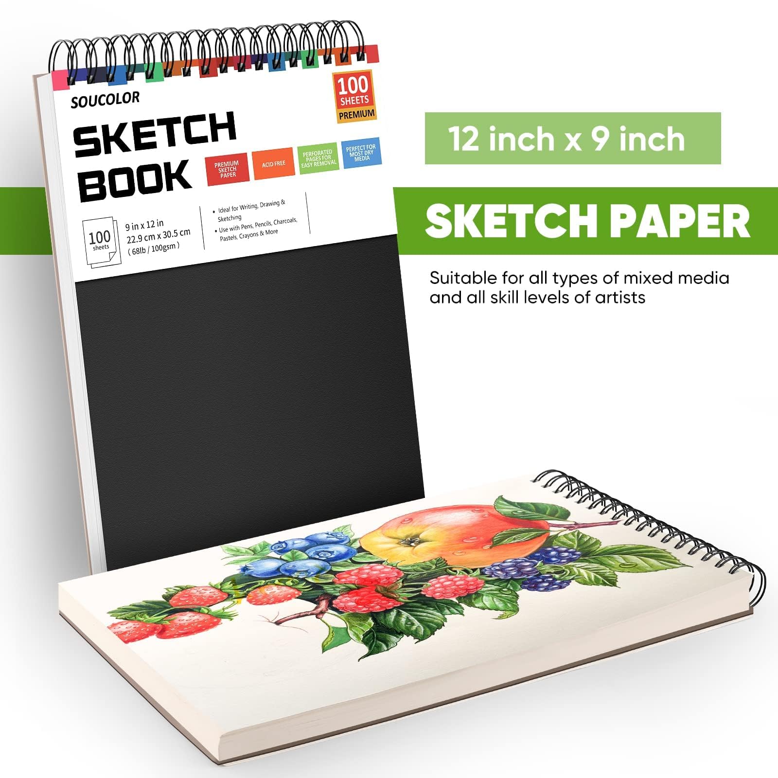 Soucolor Sketchbook - 100 Sheets for Artists -6
