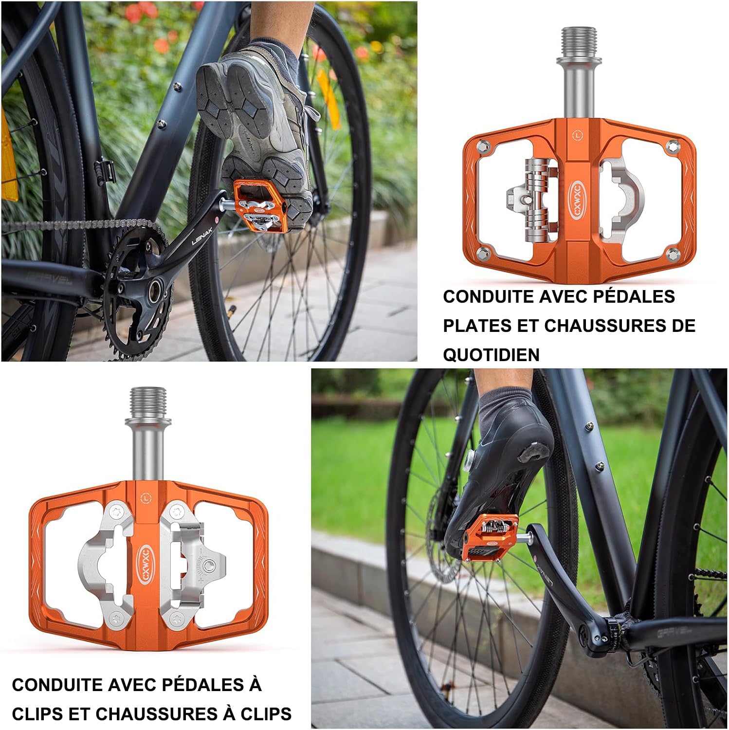 Pédales de VTT compatibles avec cales Shimano SPD - Pédales doubles face plateforme et automatiques,pédales plateforme 9/16 et automatiques pour vélo de route,VTT et vélos hybrides (Orange Pédales de VTT compatibles avec cales Shimano SPD - Pédales doubles face plateforme et automatiques,pédales plateforme 9/16 et automatiques pour vélo de route,VTT et vélos hybrides (Orange