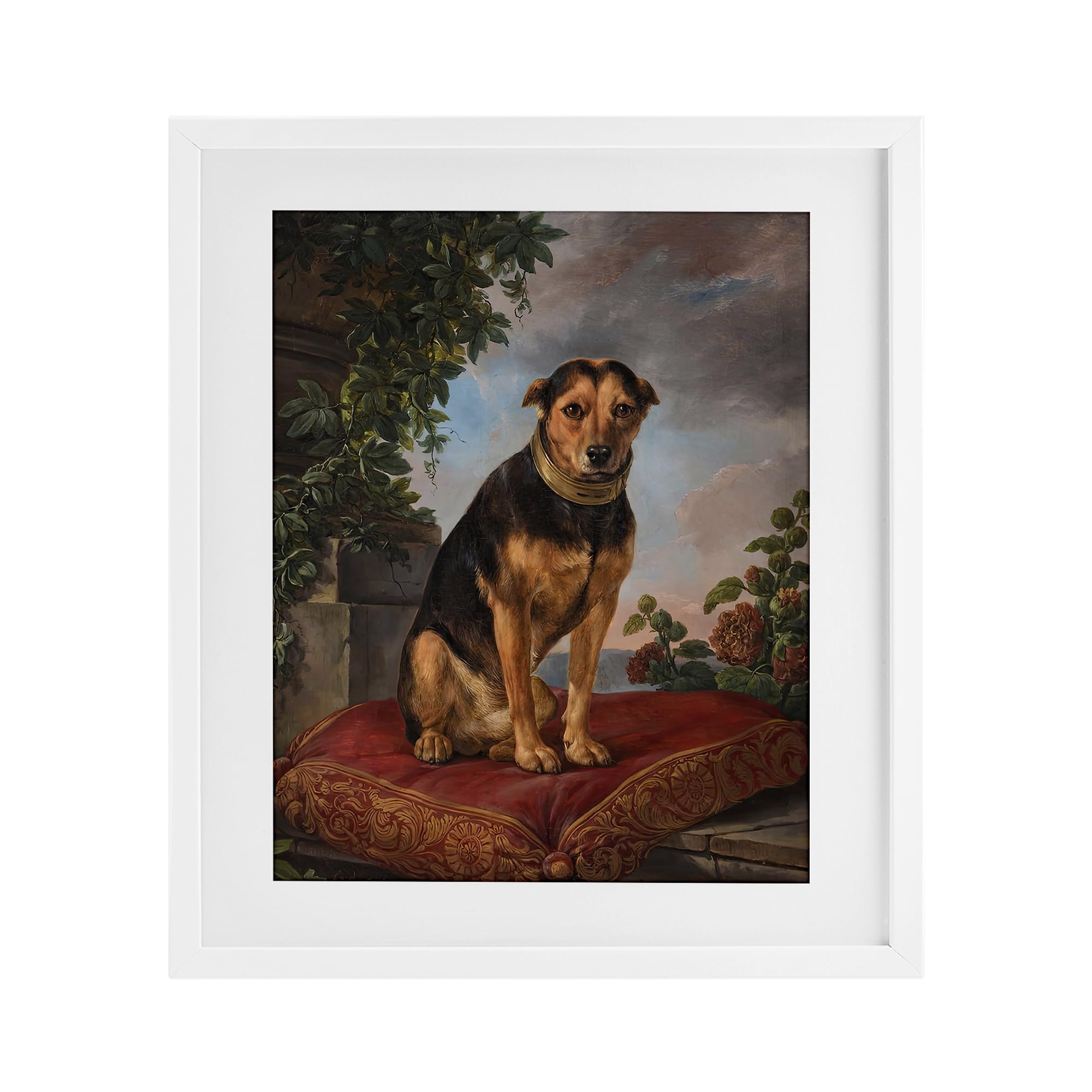 'Historical Dog on Cushion'| Framed Print Under Glass