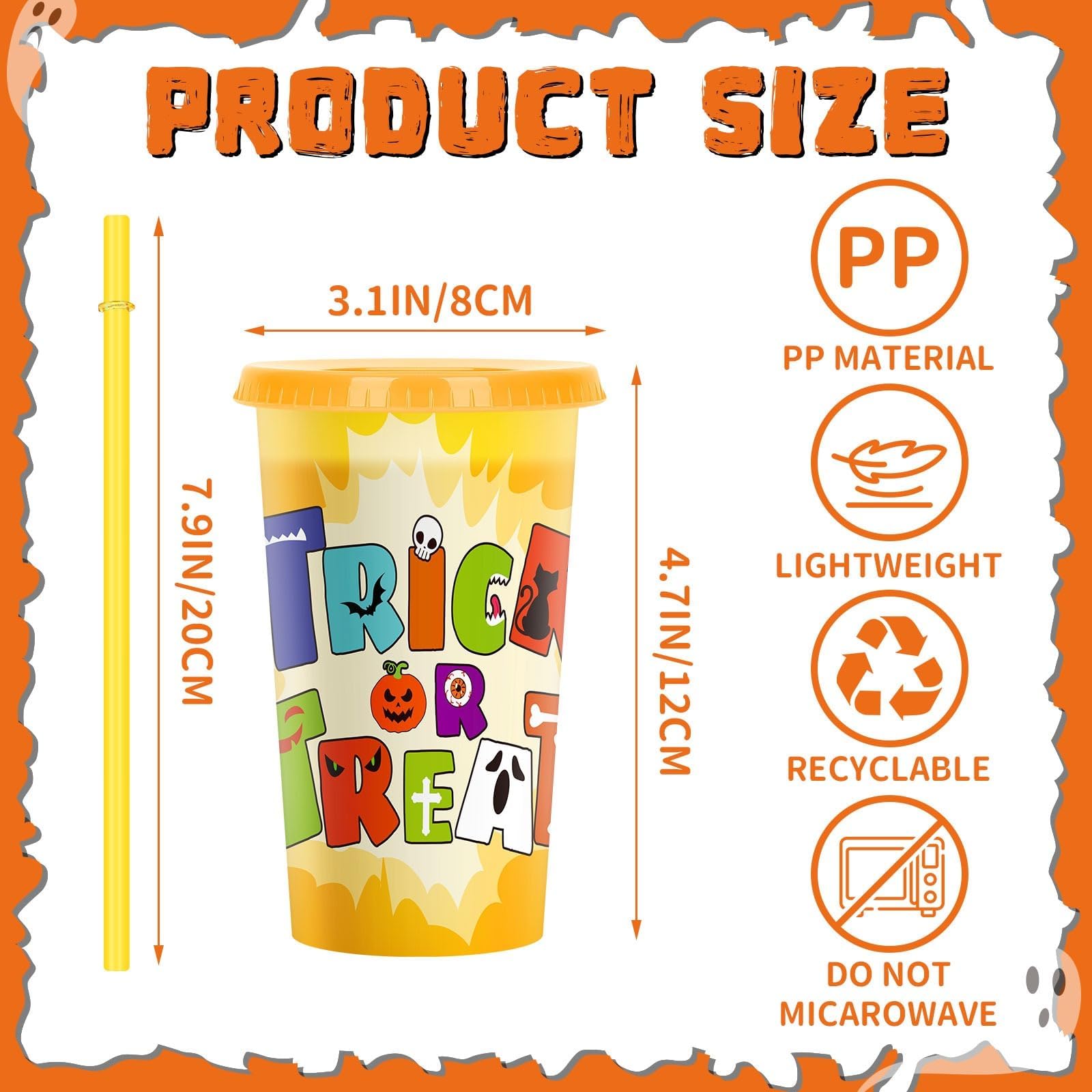 Cessfle Lot De 6 Gobelets En Plastique à Changement De Couleur Avec Couvercles Et Pailles De 700 Ml Pour Fête D'Halloween